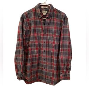 LL Bean Plaid Shirt Gray Red Black White Slightly Fitted Pocket Cotton Men’s L